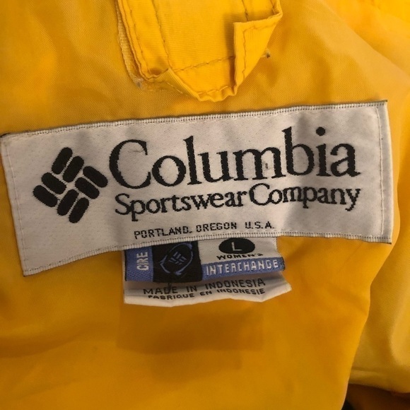Vtg 90s Columbia Interchange Colorblock Shell Jacket Hooded Yellow Black L - Picture 2 of 4